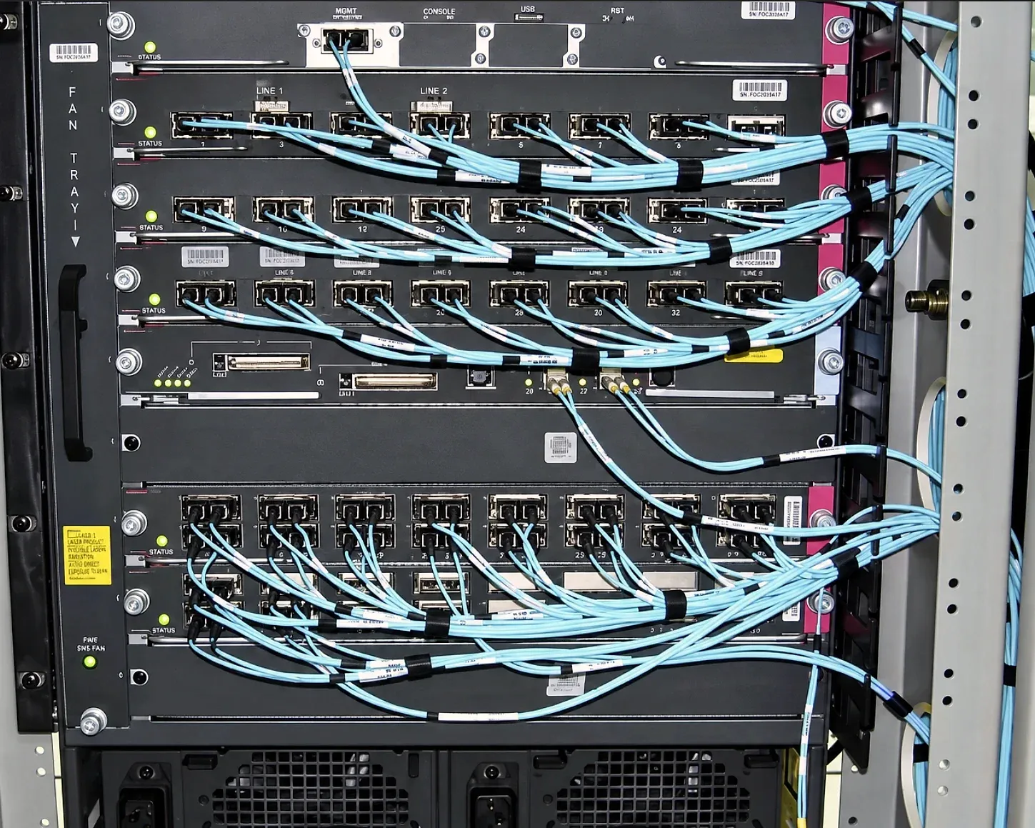 Conexión de fibra multimodo en equipo de core